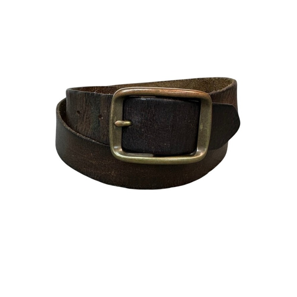 Gap Mens Genuine Leather Belt Brown Brass Buckle Size 34 Casual Rugged Classic